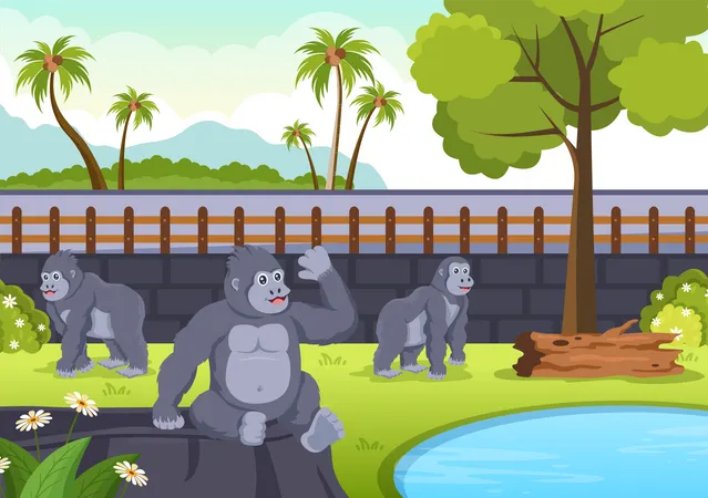 Gorillas im Zoo  Illustration