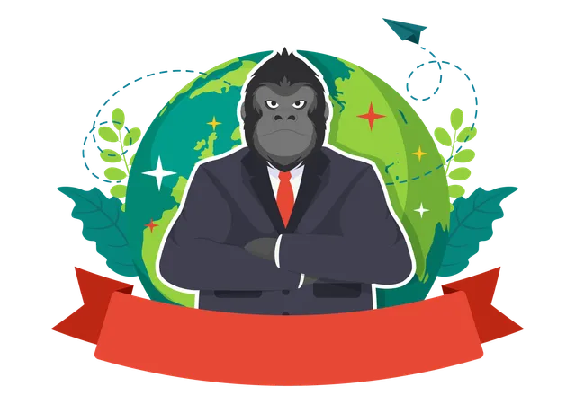 Gorille debout en toute confiance en costume  Illustration