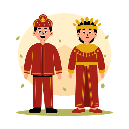 Gorontalo Traditional Couple in Cultural Clothing  Illustration