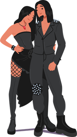 Goth couple standing in pose  Illustration