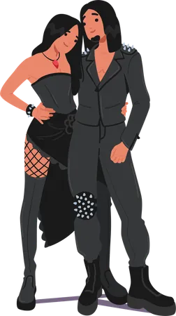 Goth couple standing in pose  Illustration