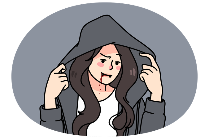 Gothic-Frau im Kostüm mit gruseligem Make-up  Illustration
