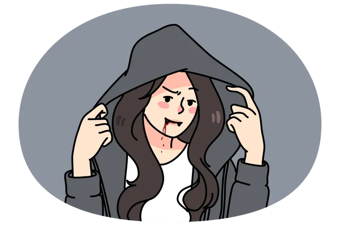 Gothic-Frau im Kostüm mit gruseligem Make-up  Illustration