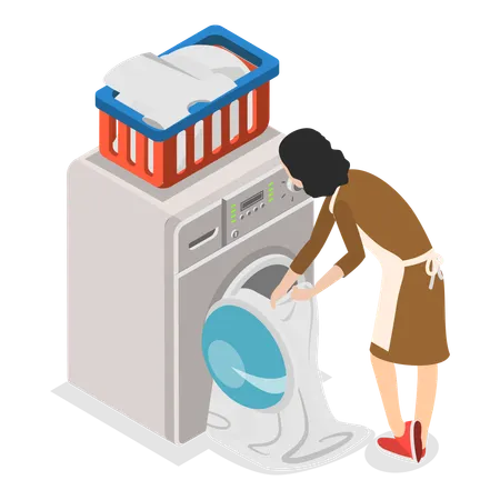 Governanta de hotel limpando roupas  Ilustração