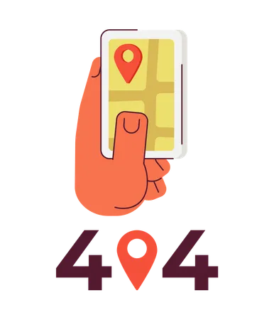 Gps navigator on smartphone showing error 404 flash message  Illustration