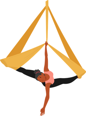 Graceful Woman Character Defies Gravity In Aerial Yoga  Illustration