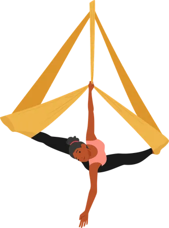 Graceful Woman Character Defies Gravity In Aerial Yoga  Illustration