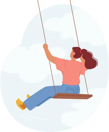 Graceful Woman Swings Gently on Rope Seesaw  Illustration