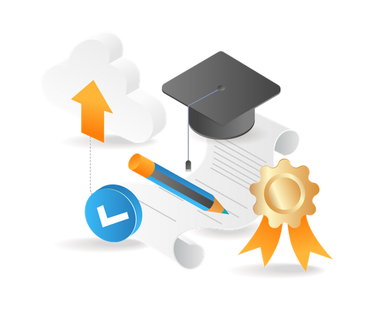 Graduación de educación en la nube en línea  Ilustración