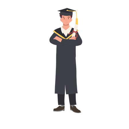 Graduado seguro con toga y birrete  Ilustración