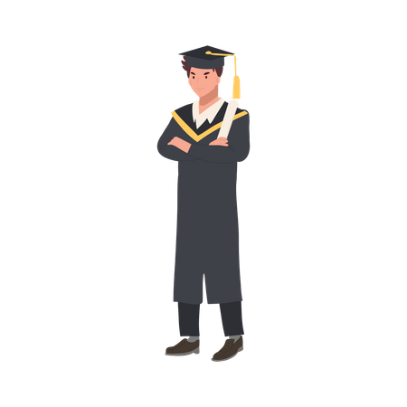 Graduado seguro con toga y birrete  Ilustración
