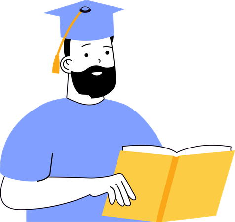 Graduate boy reading book  Illustration