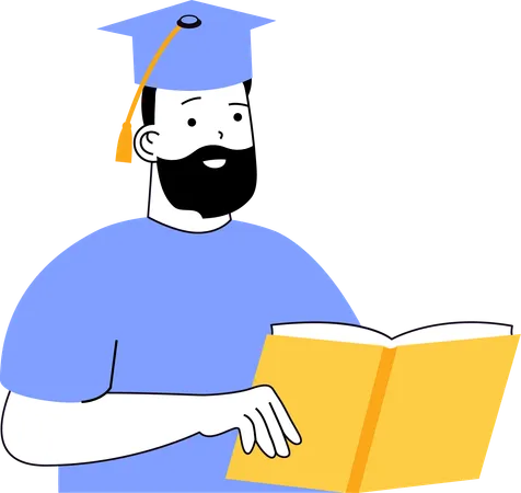 Graduate boy reading book  Illustration