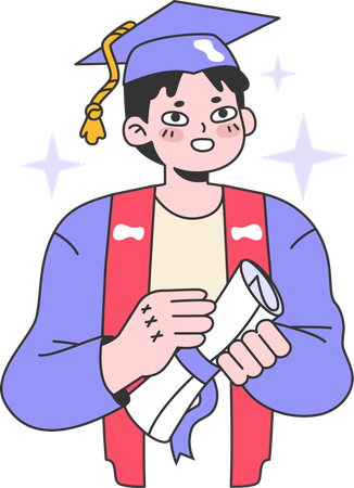 Graduate boy receives certification scroll  イラスト