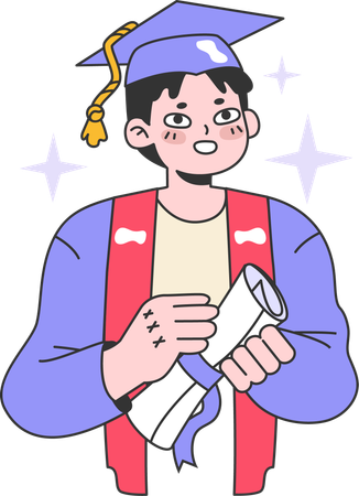 Graduate boy receives certification scroll  Illustration