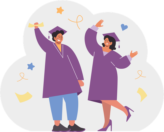 Graduate girl and boy celebrating graduation ceremony  Illustration