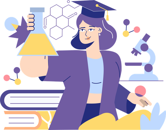 Graduate girl doing chemical experiment  Illustration