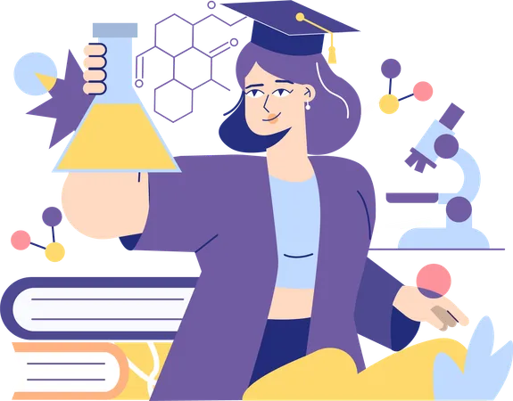 Graduate girl doing chemical experiment  Illustration