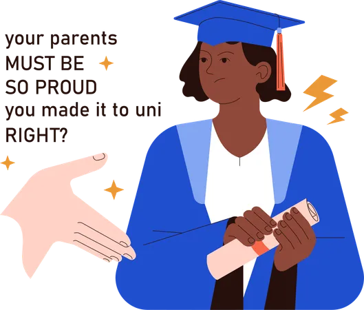 Graduate girl holding degree while parents feeling proud  Illustration
