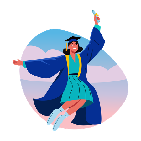 Graduate girl jumping in joy  Illustration