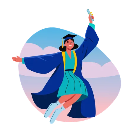 Graduate girl jumping in joy  Illustration