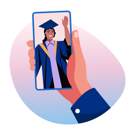 Graduate girl on video call  Illustration