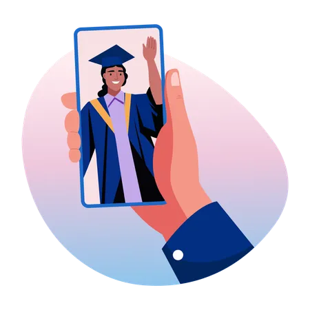 Graduate girl on video call  Illustration