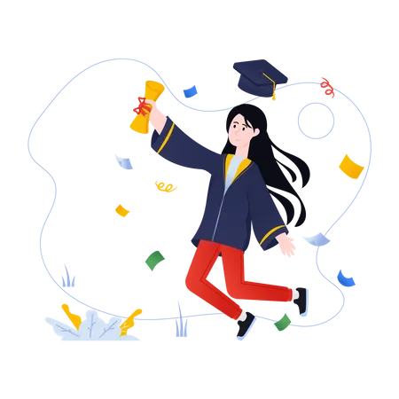 Girl With Mortarboard And Degree Flat Illustration Of Graduate Illustration