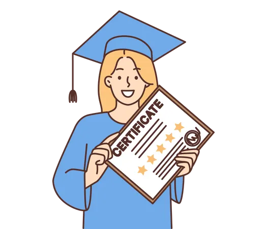 Graduate girl student holding degree Illustration