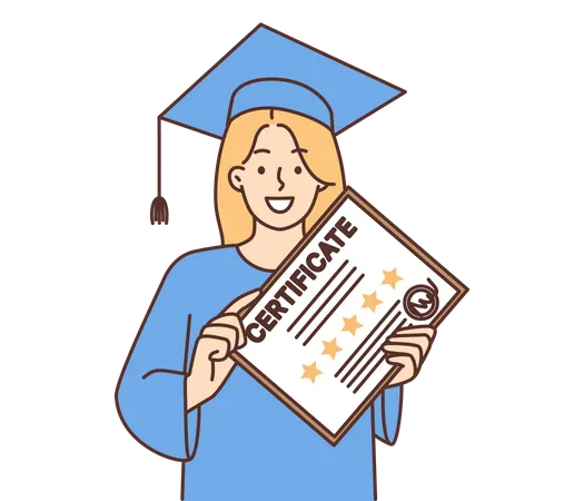 Graduate girl student holding degree  Illustration