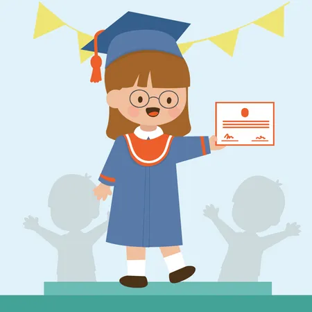 Graduate little girl receives certificate Illustration