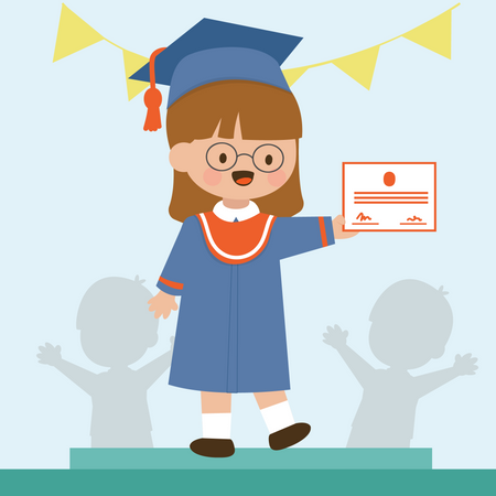 Graduate little girl receives certificate  Illustration