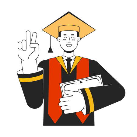 Graduate man in robe and academic cap  Illustration