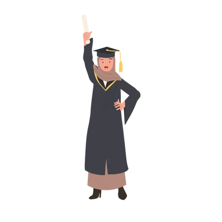 Graduate muslim girl celebrate graduation  Illustration