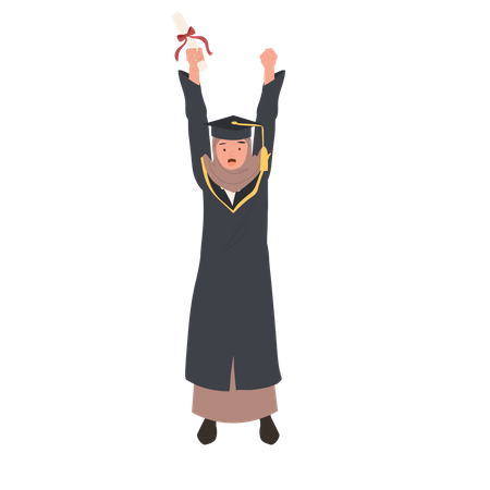 Graduate muslim girl celebrating graduation  Illustration