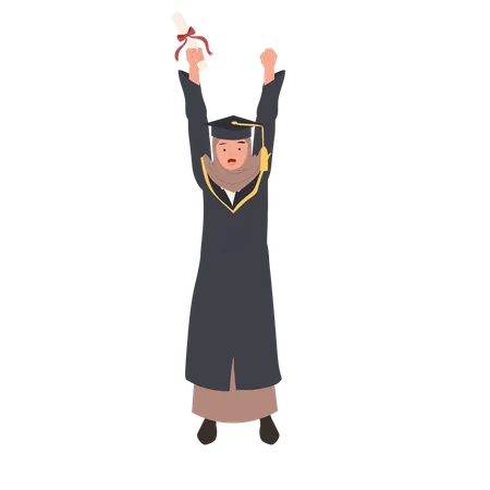 Graduate muslim girl celebrating graduation  Illustration