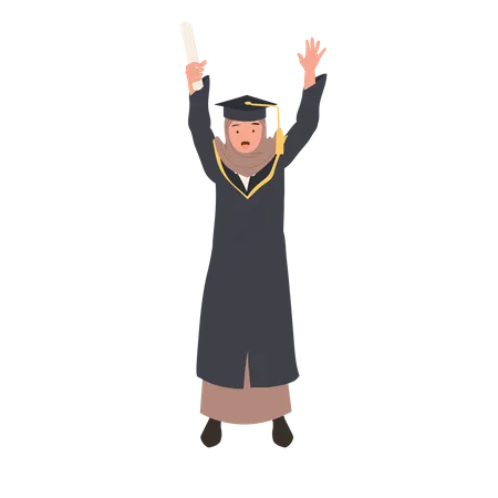 Graduate Muslim woman celebrating graduation  Illustration