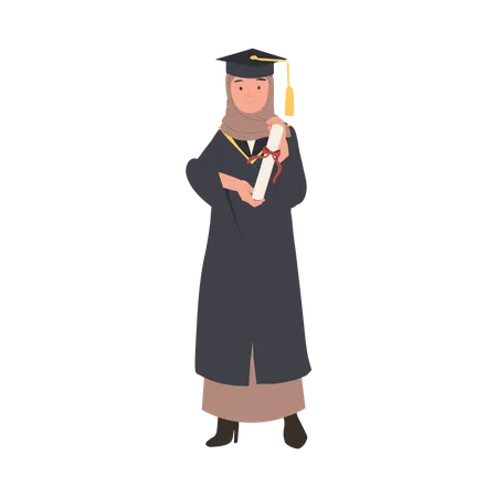Education Graduation And People Concept Smiling Muslim Woman Graduating Student In Cap And Gown Celebrating Success In Education Illustration
