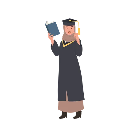 Education Graduation And People Concept Young Muslim Woman Graduate Holding A Book Smiling Student With Diploma Illustration