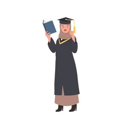 Graduate muslim woman reading book  Illustration