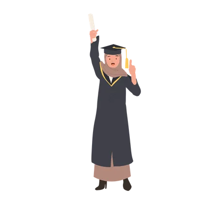 Education Graduation Concept Smiling Graduating Muslim Student In Cap And Gown Is Thumb Up Celebrating Success In Education Illustration