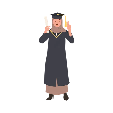 Graduate muslim woman showing thumbs up and holding certificate  Illustration