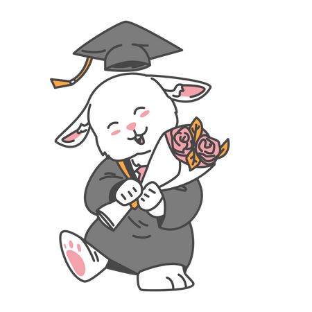 Graduate rabbit Given flowers  Illustration