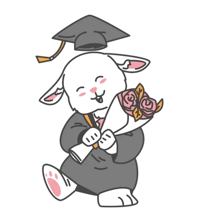 Graduate rabbit Given flowers  Illustration