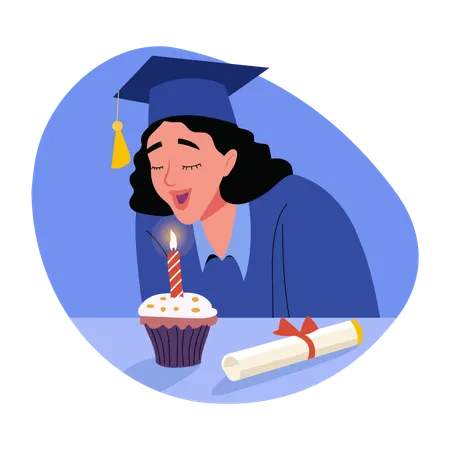 Graduate student blowing candle  Illustration