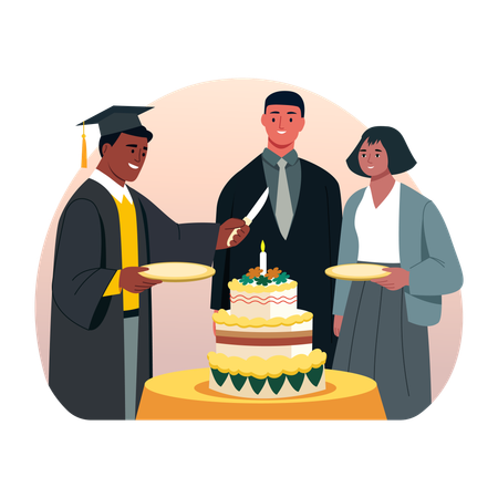 大学院生がケーキを切る  イラスト