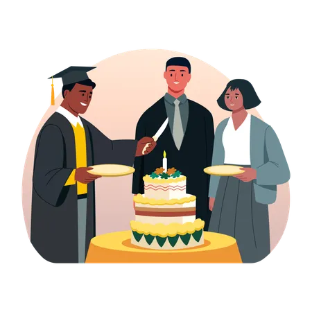 Graduate student cutting cake  Illustration