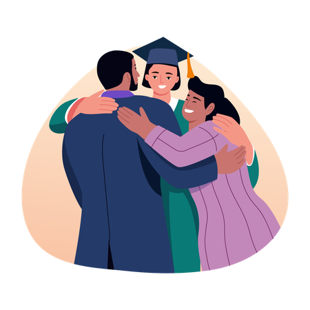Graduate student doing family hug  Illustration