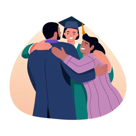 Graduate student doing family hug  Illustration