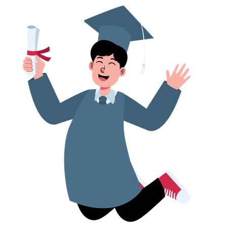 Graduate student flying with degree  Illustration